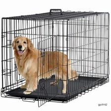 48" Foldable Metal Dog Crate DoubleDoor DividerLeak-ProofTrayLargeDogs70lbsBlack