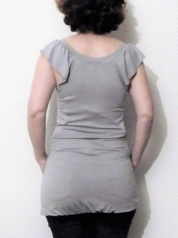 🌼 Top/ Tee Shirt Gris Bleuté sans manches- Taille Unique- So Kitsch - Photo 4/4
