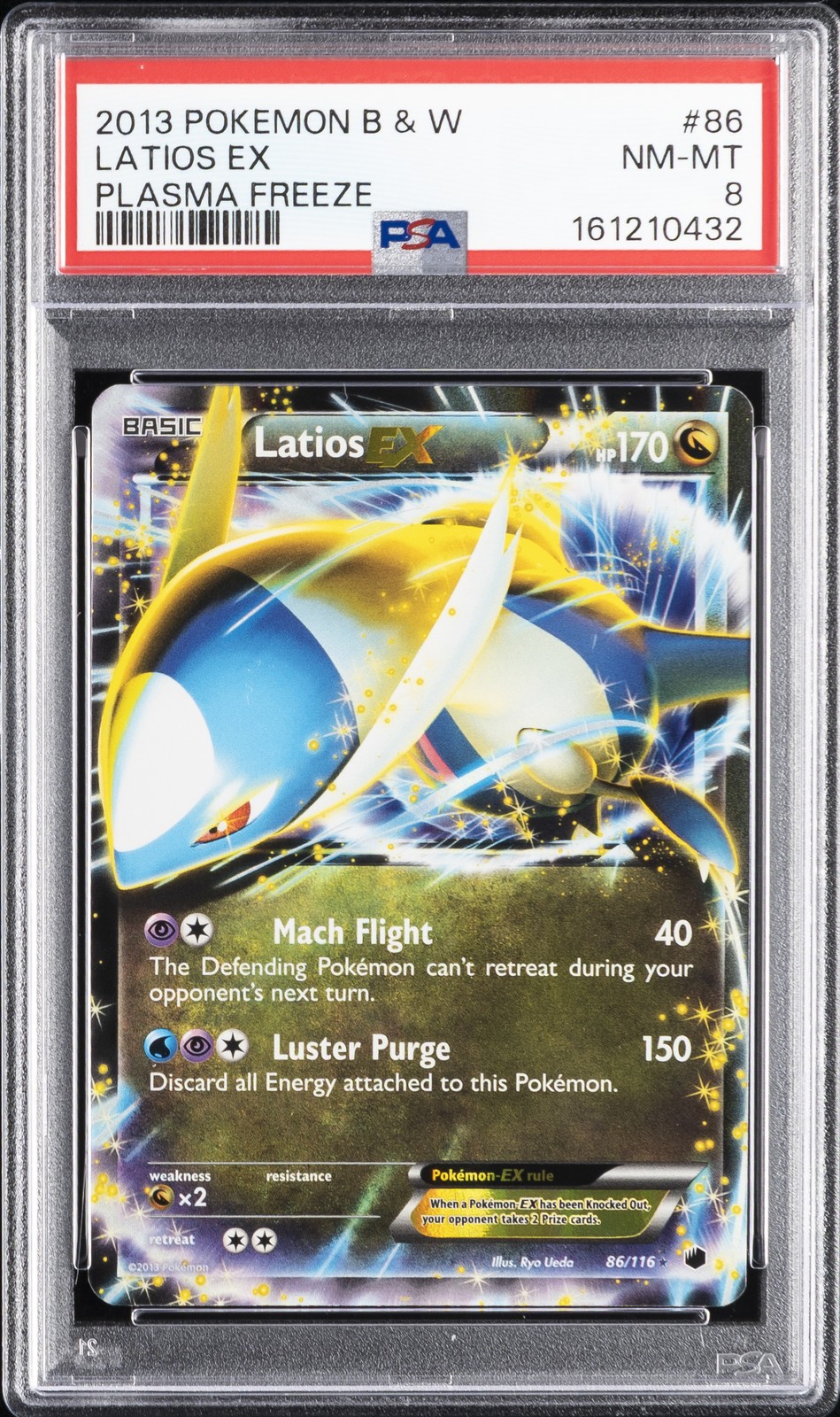 2013 POKEMON BLACK & WHITE PLASMA FREEZE #86 LATIOS EX PSA 8