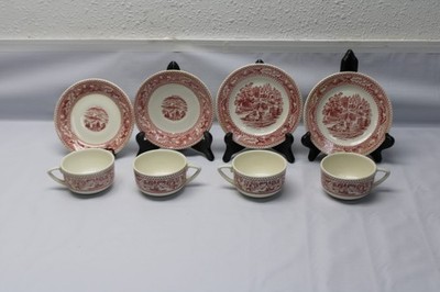 1965 Memory Lane Pink by Royal China USA Ironstone 4-Flat Cups/2-Saucers/2-Bread