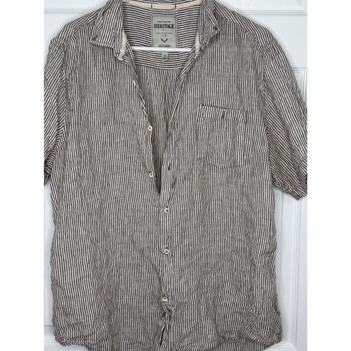 Report Collection Heritage XL Brown Stripe 100% Linen Button Shirt Men - Picture 4 of 6