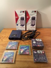 Lot of Iomega Zip 100 drive, 2 New Disks, 5 Used Disks, Plus 2 Storage Towers