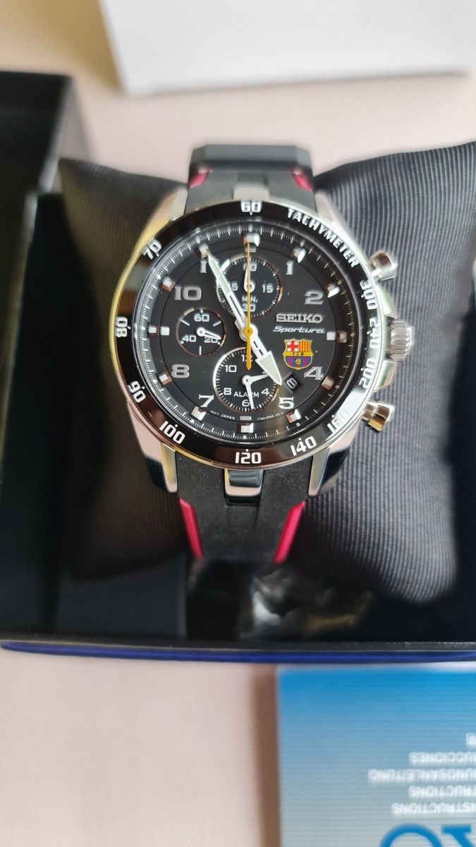 SEIKO SPORTURA SNAE93P1 FCB Barcelona Chrono Watch 7T62 Quartz