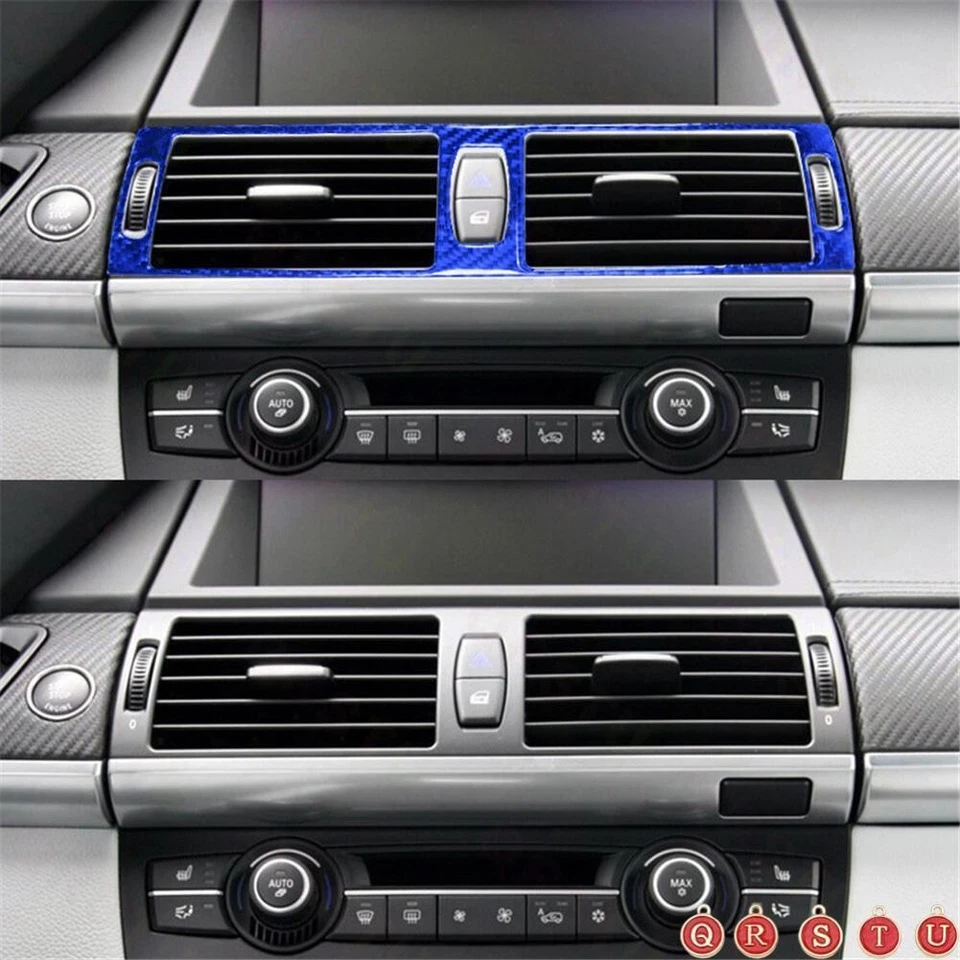 Cubierta de salida de ventilación central de fibra de carbono azul para BMW X5 E70 X6 E71 2011-2013 Foto 3 de 4
