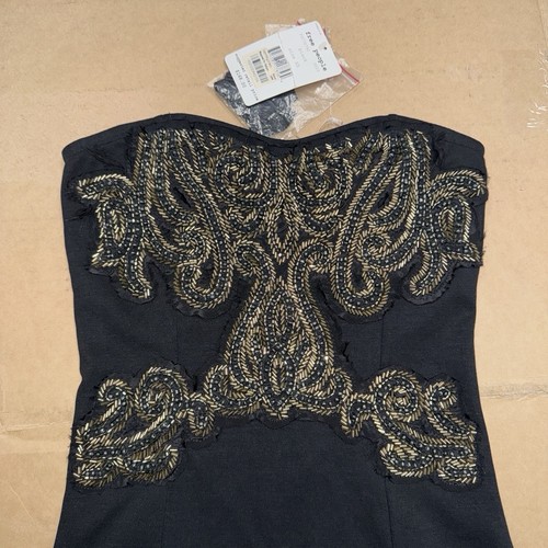 Free People Strapless Beaded Mini Dress Black NWT Embellished Cocktail Size XS 