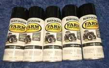 LOT OF FIVE NEW Rust-Oleum Farm & Implement Spray Paint 12 oz Cans - GLOSS BLACK