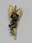 Rare Signed R Mandle Whimsical Fairy Pixie Leaf Pin Vintage Costume Jewelry