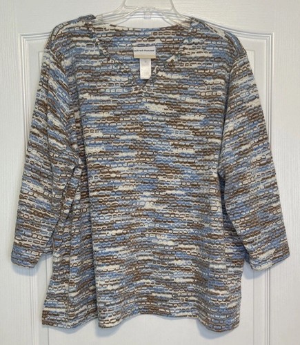 Alfred Dunner Top Women’s Size 2X Beaded V Neck Thin Sweater Tan Blue