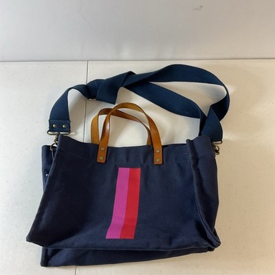 Parker Thatch Small Mimi Bag Navy Blue Canvas Surfer Stripe Leather Strap