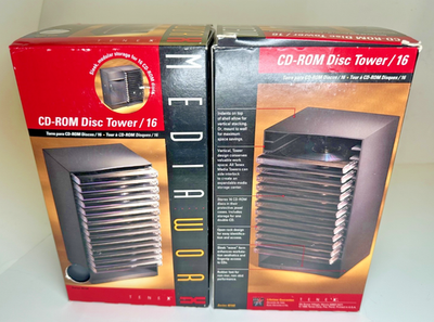 Vtg CD-ROM 16 / 32 Disc Storage Towers x 2 Modular Design Vertical