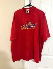 Vintage Mickey Inc Disney Characters Embroidered Red T-Shirt L/XL Made in USA