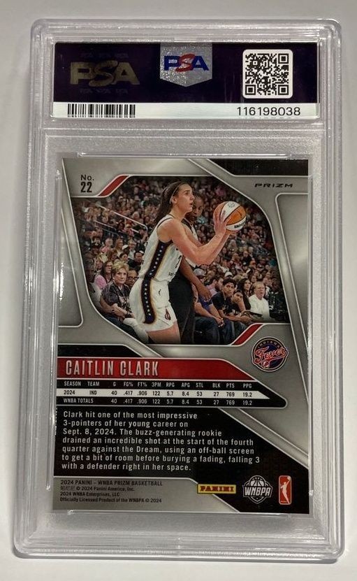 2024 Panini Prizm WNBA #22 Caitlin Clark Ice Rookie RC PSA 8 NM-MT view 2