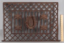Lrg Antique Architectural Cast Iron Horse Shoe & Star Western Window Grate Sign