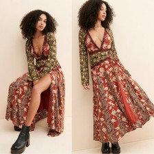 Vestido Largo De Verano Vakkest Con Hombros Descubiertos Y Volantes - Estilo Boho Floral, Talla Medium, Color Rojo
