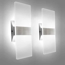 Modern Wall Sconces Set of 2 LED Wall Light 10W 6000K Cool White Hardwired