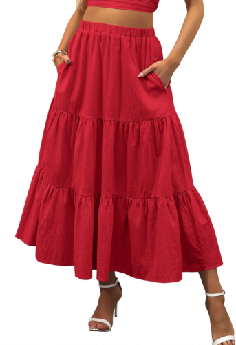 Women’S Summer Boho Flowy Swing Tiered A-Line Midi Skirt 2025 Fashion Trendy Ela