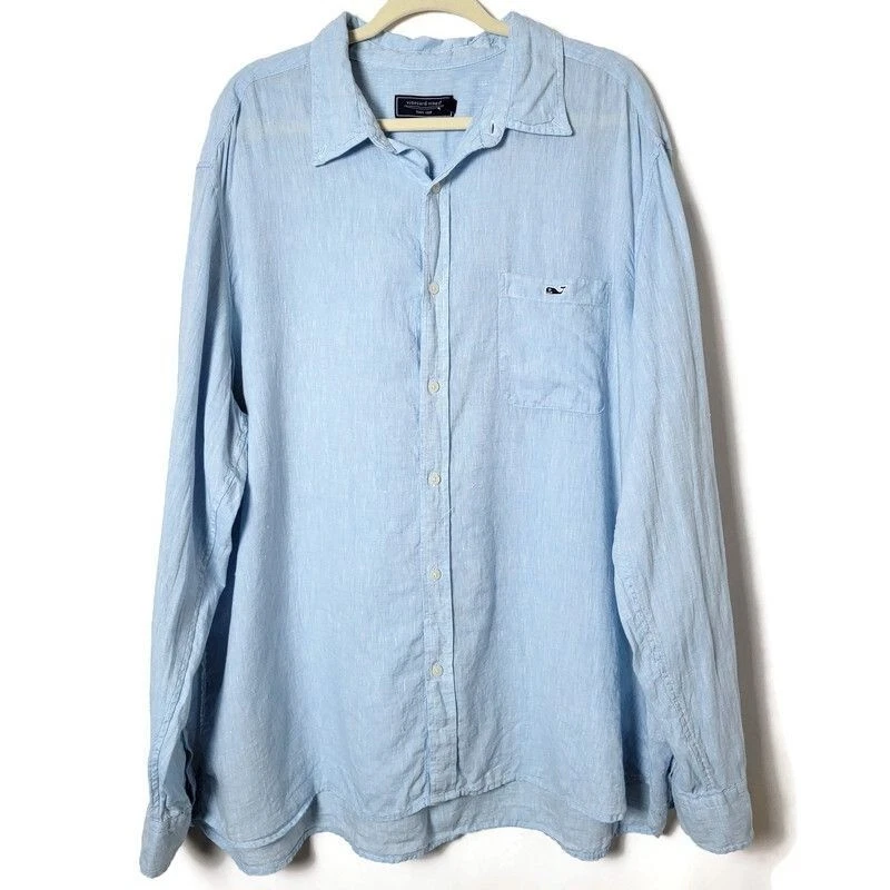 Vineyard Vines Mens Linen Nautical Prep Beach Long Sleeve Button Down Shirt XXL
