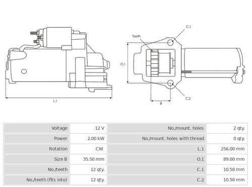 Starter new 12V/2.0Kw 12z CW Citroën Jumper II Bus 2.2 HDi 100 CS1421 Bosch... - Picture 7 of 7