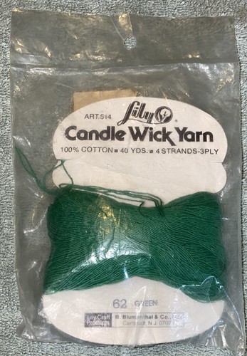 NOS Lily Candle Wick Yarn #514 62 Green - 40 yards - 4 strands - 3 ply - Picture 2 of 2