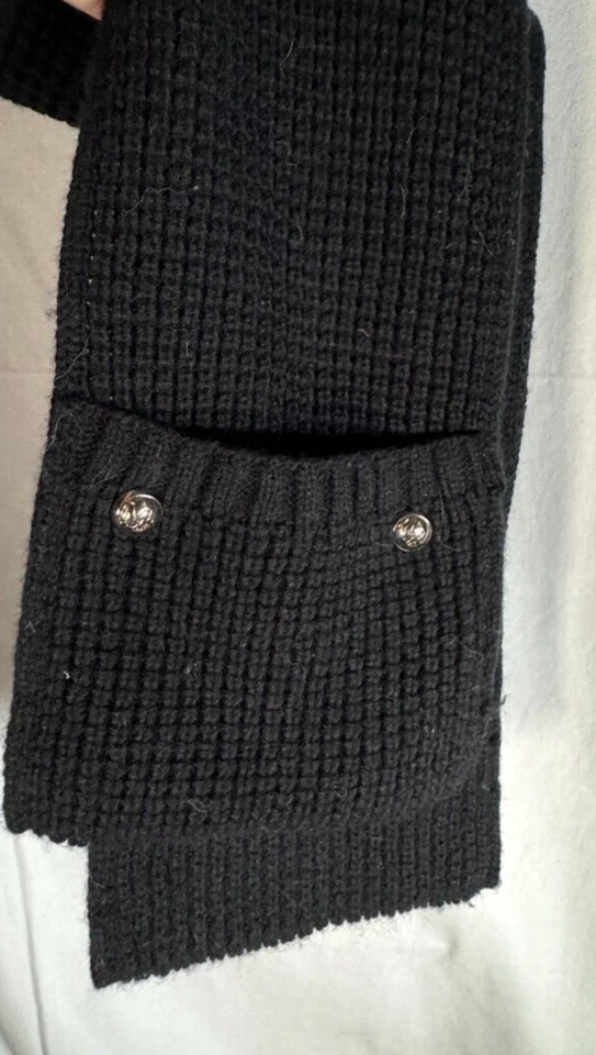 Michael Kors Mujer Negro Bolsillo Bufanda Plateada MK Botón Acentos Mezcla Lana Largo Foto 2 de 4