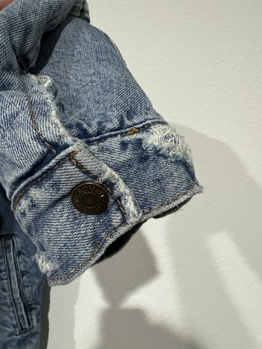 Abercrombie Fitch Jean Jacket Mens S Blue Denim Sherpa Lined Distressed Trucker - Picture 12 of 18
