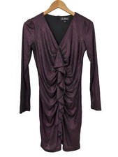 Sam Edelman Sheath Dress Womens 0 Purple Metallic Ruched Ruffle Body Con Date