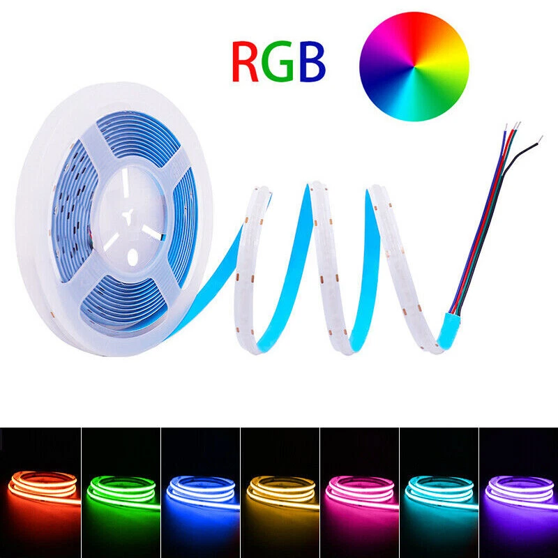 32.8ft COB LED Strip Light 756leds/m RGB Bendable Tape for Room Car Boat Decor