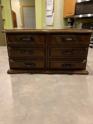 Vtg Wood Jewelry Box Hinge Lid Mirror Drawer Dresser Top Chest