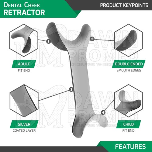 Silver Cheek Retractor 4.5″ Double Ended Orthodontic Dental Inst German Grade - Picture 3 of 9