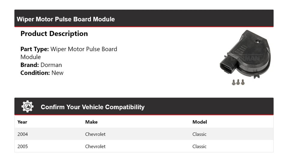 Módulo de placa de pulso de motor limpiaparabrisas Dorman clásico Chevrolet 2004-2005 Foto 2 de 4