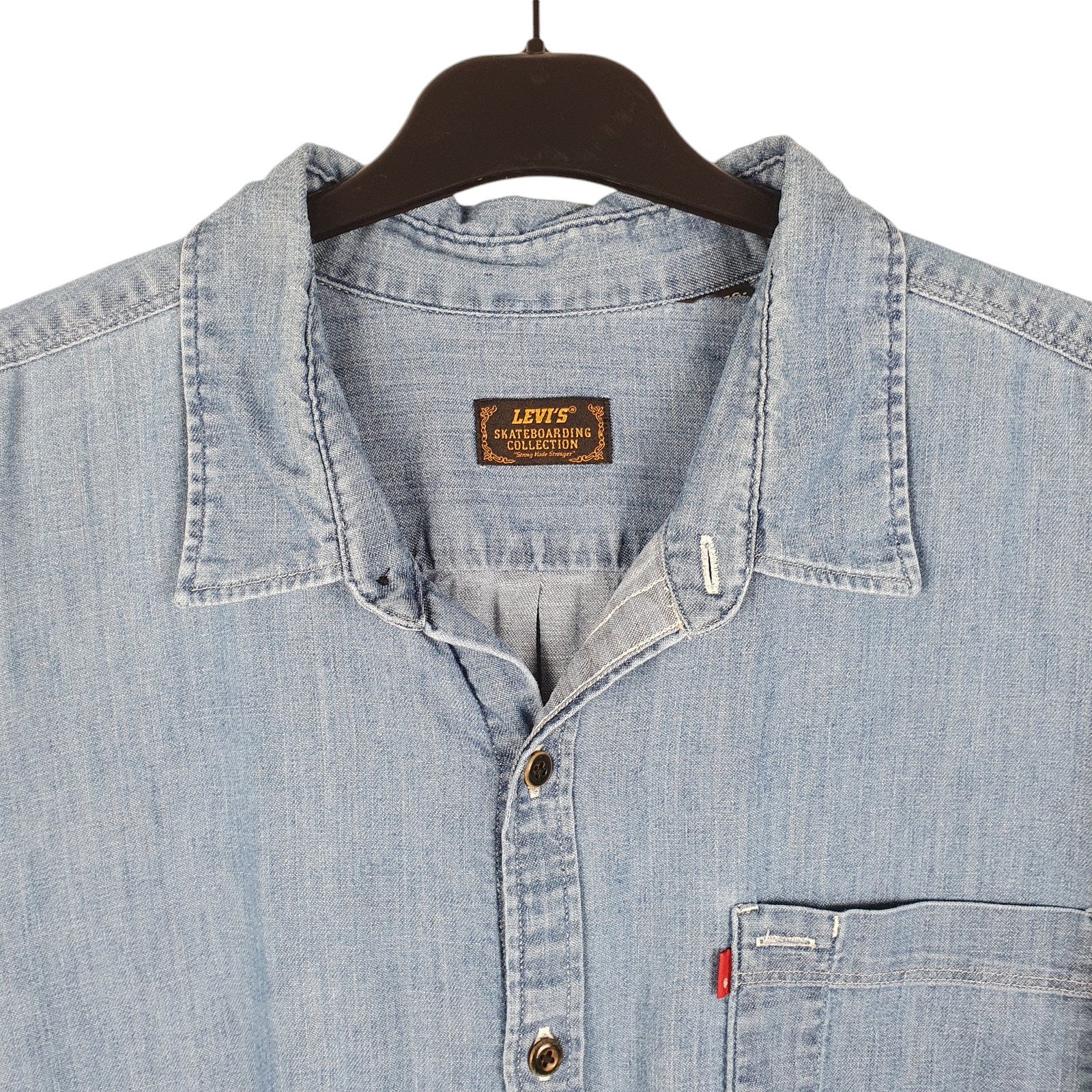 LEVIS Blue Shirt Denim Jeans Chambray Skateboarding Long Sleeve XL image 2