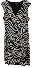 Enfocus Petite Faux Wrap Dress Size 12P Gray Black Animal Print Sleeveless F42