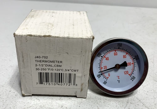 Jones Stephens J40-702 Thermometer 2-1/2" Dial 3/4" Sweat Conn. 30-250 Degree - Picture 1 of 4
