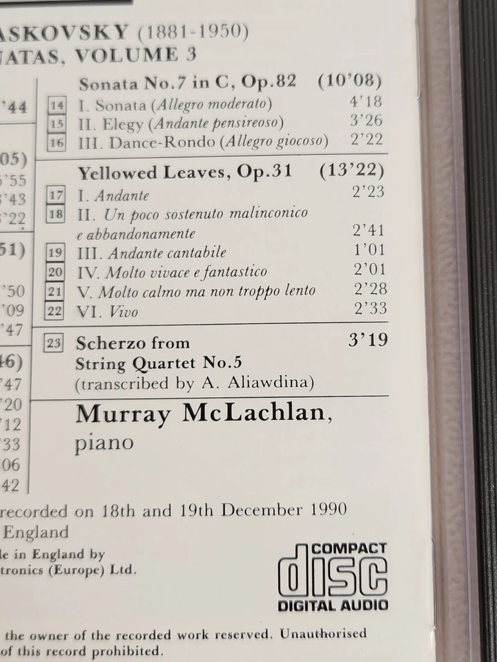 MYASKOVSKY - Myaskovsky: Piano Sonatas, Vol. 3 CD (piano Sonatas 7, 8 & 9) -EUC Foto 4 de 4