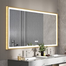 Large Gold LED Bathroom Vanity Wall Mirrors Dimmable Anti-Fog Memory with Plug