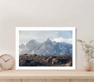 Snowy Mountains With Cloudy Sky Poster Premium Quality Choose your Size