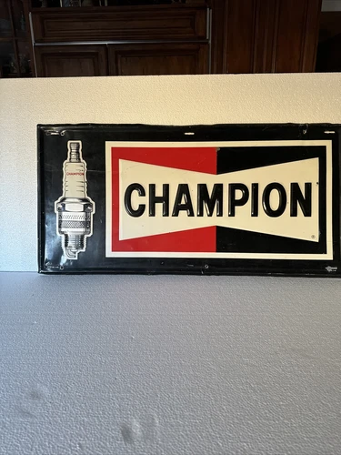 Vintage Champion Spark Plugs Metal Sign 17” X 36 Rare Hard To Find