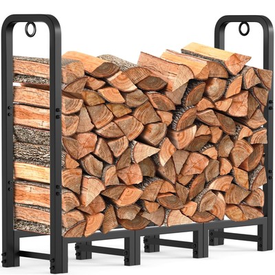 4Ft Firewood Log Rack Outdoor Indoor Log Holder Heavy Duty Wrought Iron Fire Woo