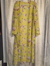 Peach Love Womans Sz L Boho Kimono Cover Up Top Duster Floral Yellow Purple