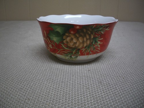 222 Fifth PTS International Poinsettia Holly Christmas Holiday Soup Cereal Bowl - Picture 6 of 8