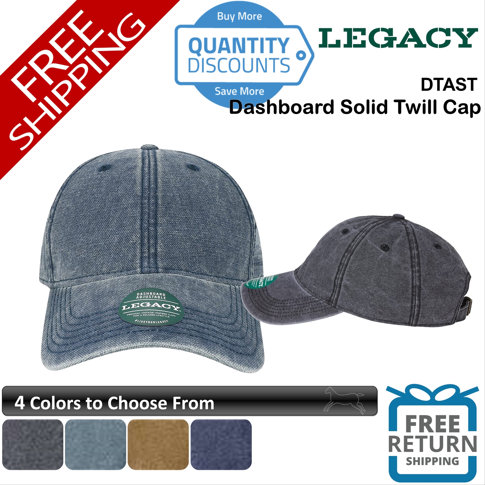 Legacy Men Dashboard 100% Cotton Solid Twill Cap Hat Six-panel Low-profile Dtast