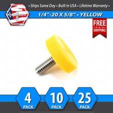 1/4"-20 x 5/8" Thumb Screw Stainless Steel - Yellow 1" Round Knurled Knob - USA