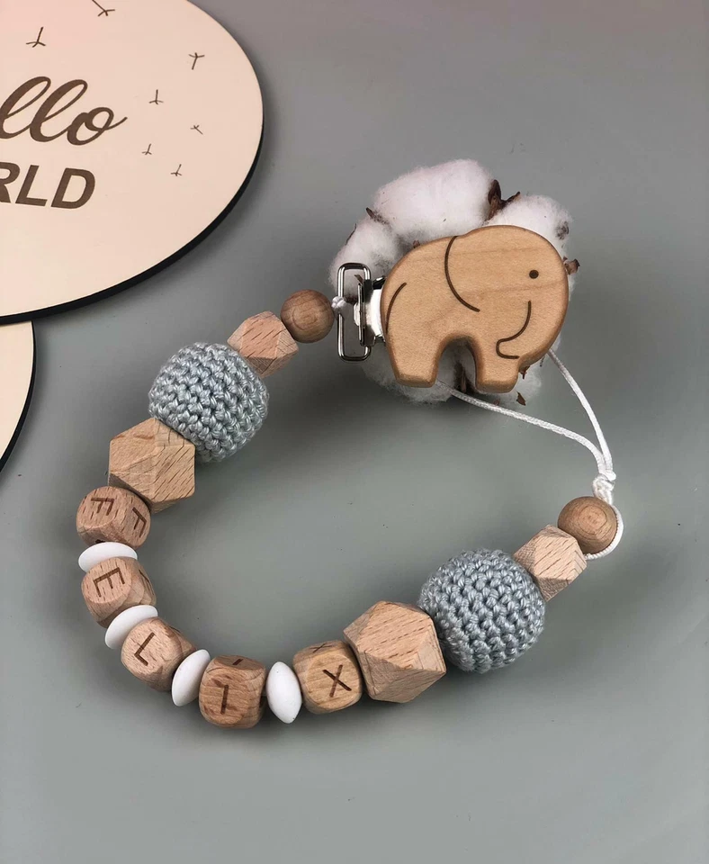 Schnullerkette mit Namen, Schnullerkette mit Namen Elefant, Schnullerkette  - Bild 2 von 3