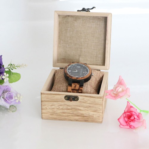 Caja de reloj de madera natural de Estados Unidos estuche de almacenamiento exhibición de joyas clásicas regalos sin pintar - Imagen 4 de 11