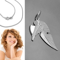 Schutz Engel Mit FlüGel Feder Doppel- AnhäNger Echt Silber 925 Mit Kette WäHlbar