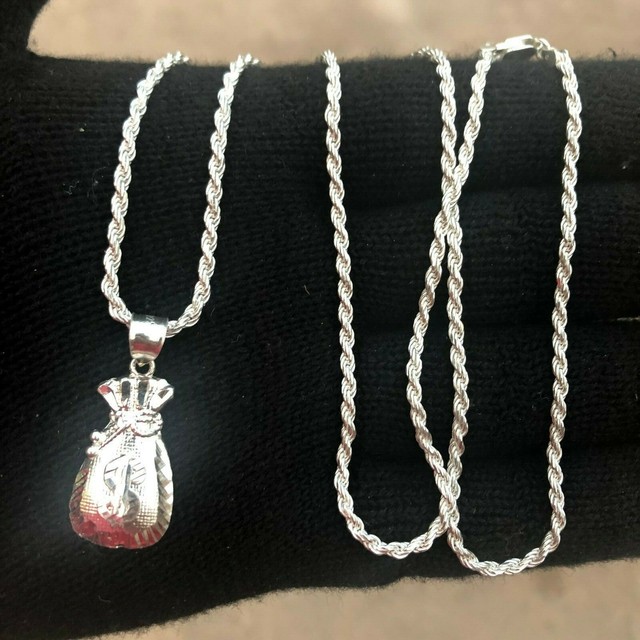 925 Sterling Silver money bag 24" inches chain eBay