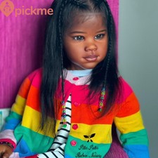 Bambola Reborn incompiuta 46 pollici Minnie stampo dipinto nero capelli lunghi kit fai da te bambole