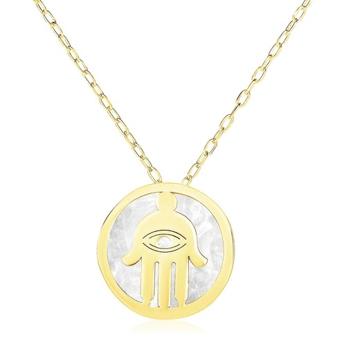 14k Yellow Gold Necklace with Hand of 