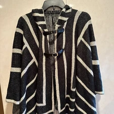 Elan Women's Knit Hooded Shawl Wrap Sweater in Black + White.  One Size