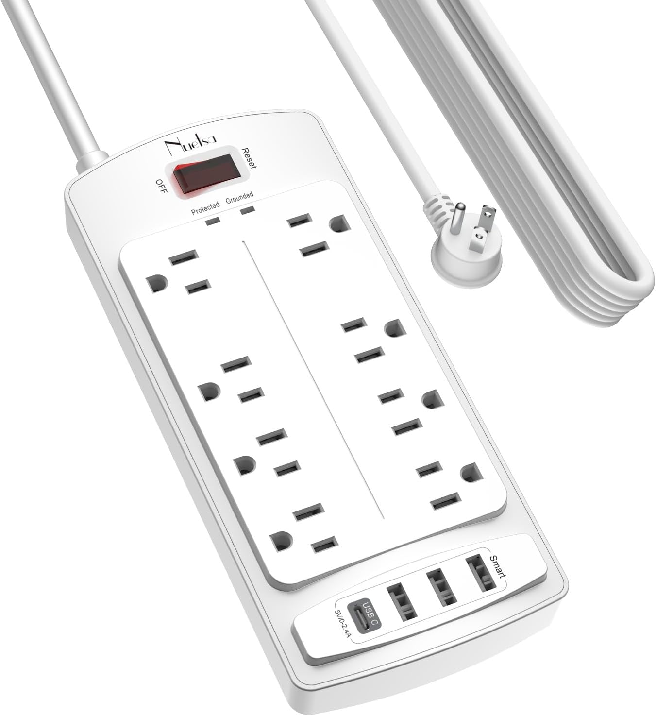Surge Protector Power Strip -  Flat Plug Extension Cord with 8 Outlets and 4 USB-image